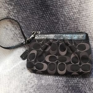 Coach black and gray jacquard wristlet